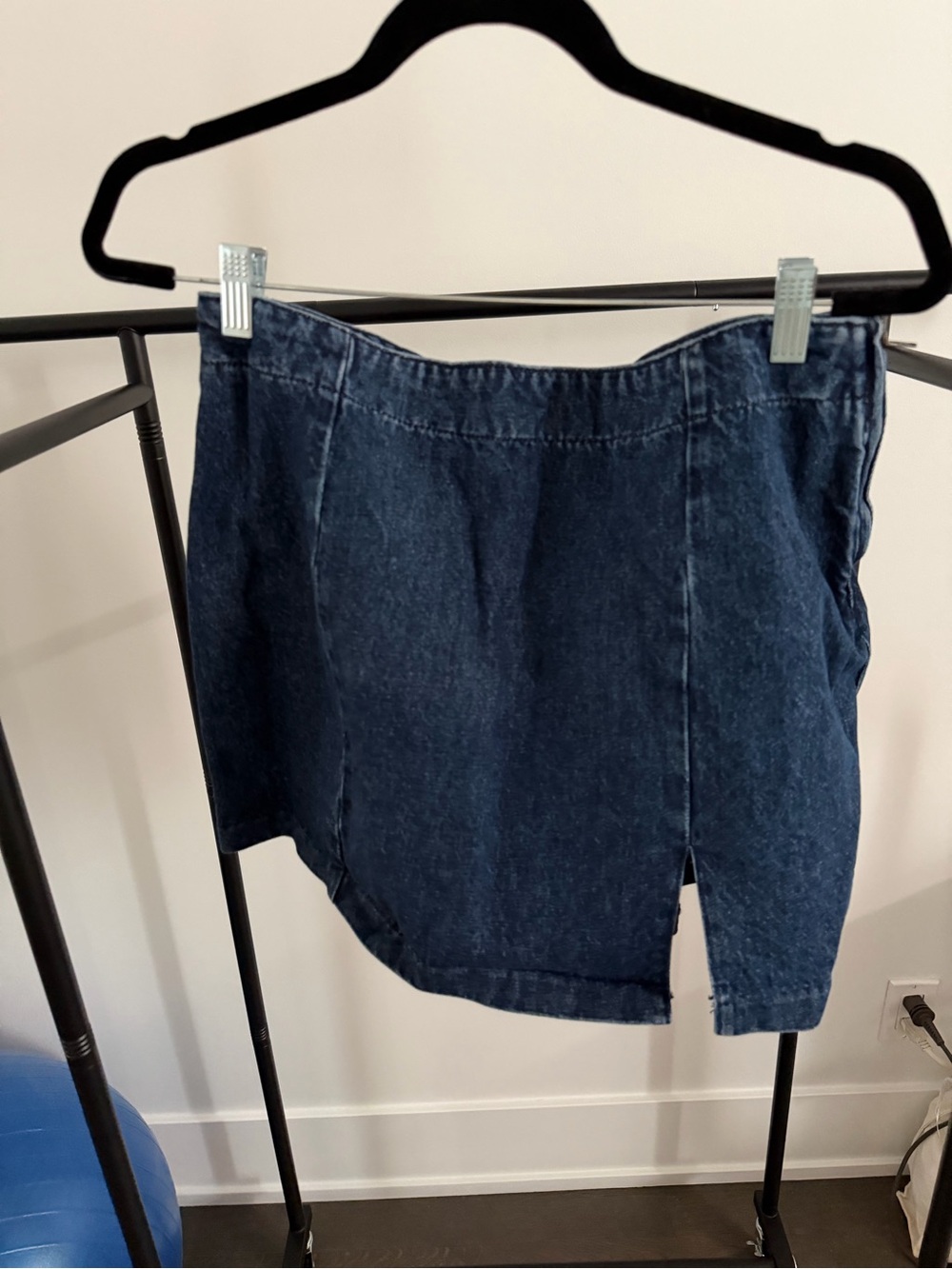 Reformation Dark Blue Denim Mini Skirt with Front Notch